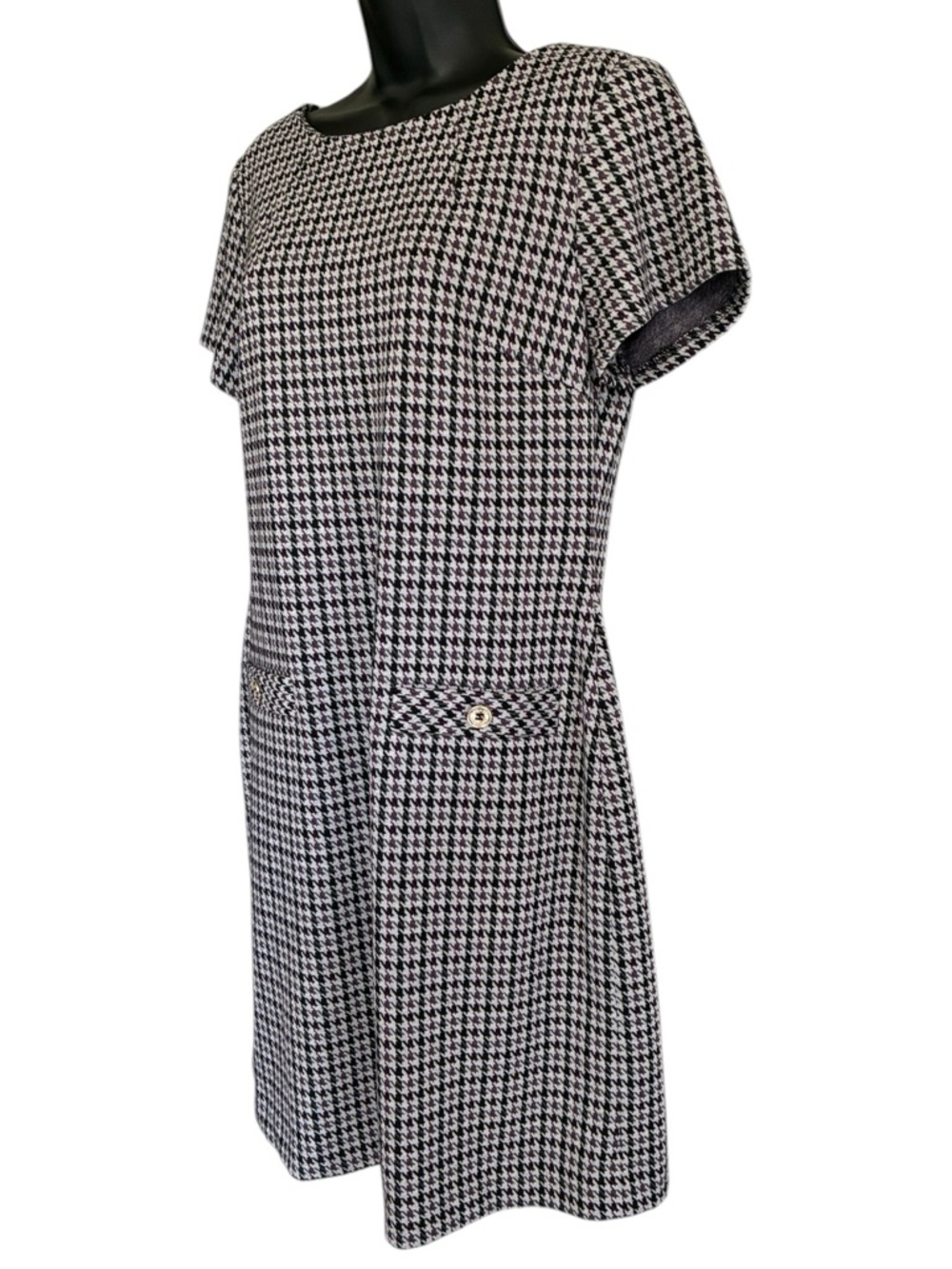 NWOT Preppy Tommy Hilfiger Black, White & Purple Houndstooth Shift Dress Size 10 - Picture 2 of 8